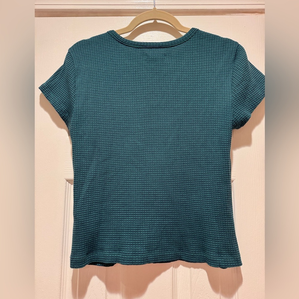Madewell short-sleeve waffle-knit t-shirt - dark teal/green and navy color-Large - Picture 3 of 9